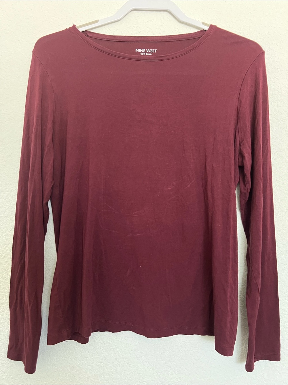 Nine West Long-Sleeve Crewneck Top in Wine